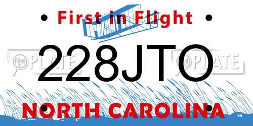 228JTO North Carolina License Plate