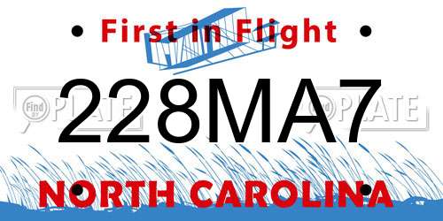 228MA7 North Carolina License Plate