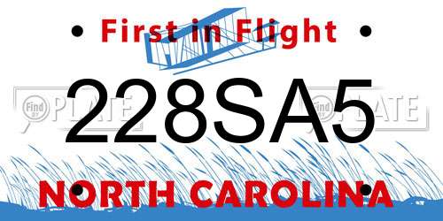 228SA5 North Carolina License Plate