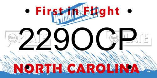 229OCP North Carolina License Plate