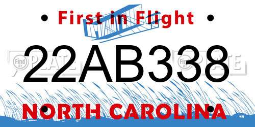 22AB338 North Carolina License Plate