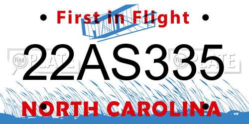 22AS335 North Carolina License Plate