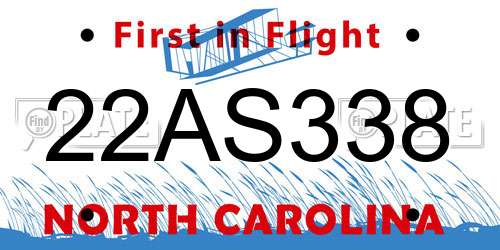 22AS338 North Carolina License Plate