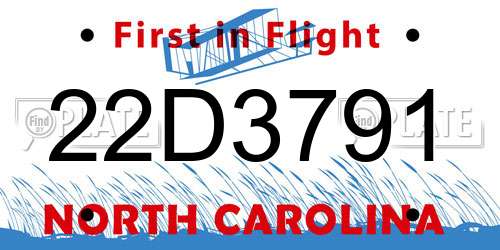 22D3791 North Carolina License Plate