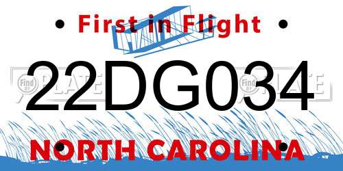 22DG034 North Carolina License Plate