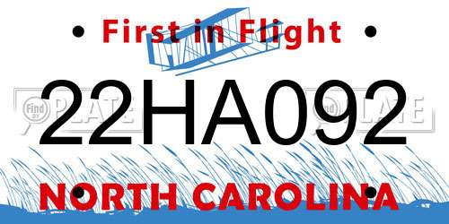 22HA092 North Carolina License Plate