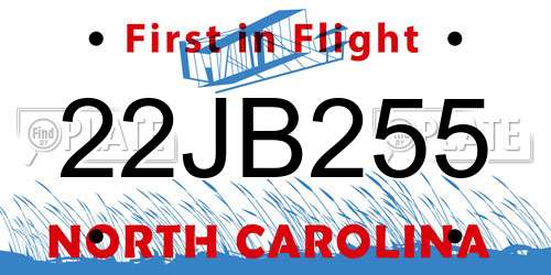 22JB255 North Carolina License Plate