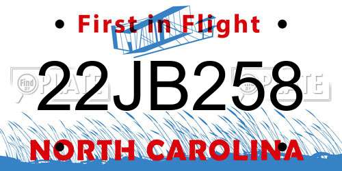 22JB258 North Carolina License Plate
