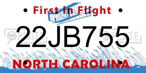 22JB755 North Carolina License Plate