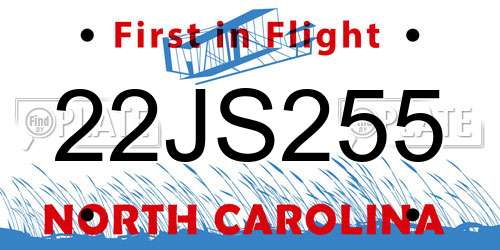 22JS255 North Carolina License Plate