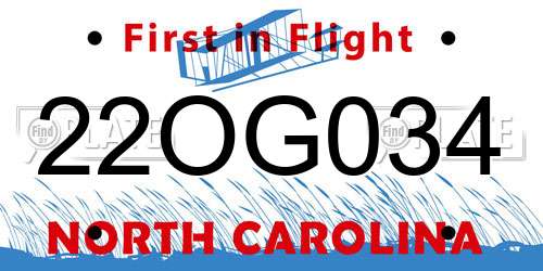 22OG034 North Carolina License Plate