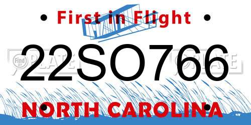 22SO766 North Carolina License Plate