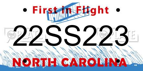 22SS223 North Carolina License Plate