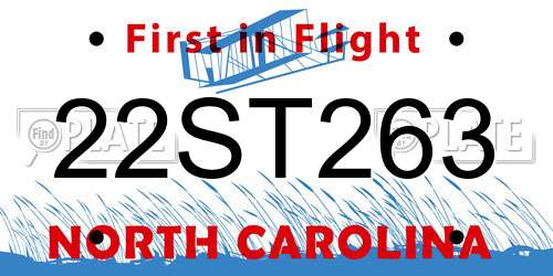 22ST263 North Carolina License Plate