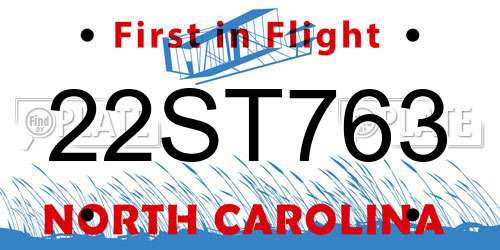 22ST763 North Carolina License Plate