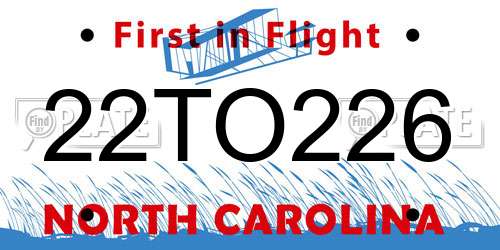 22TO226 North Carolina License Plate