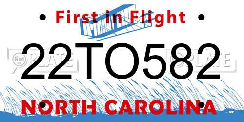 22TO582 North Carolina License Plate