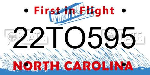 22TO595 North Carolina License Plate