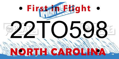 22TO598 North Carolina License Plate