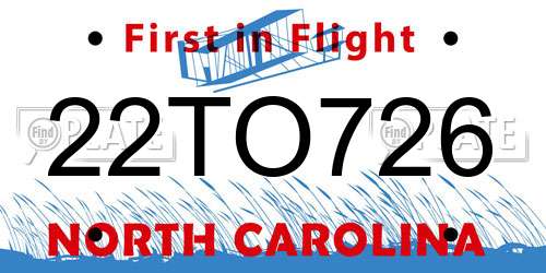 22TO726 North Carolina License Plate
