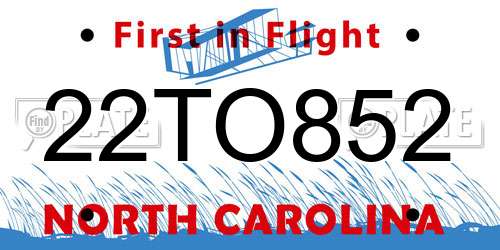 22TO852 North Carolina License Plate