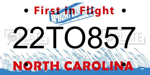 22TO857 North Carolina License Plate