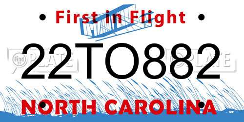 22TO882 North Carolina License Plate