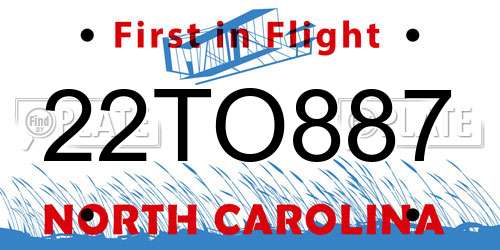 22TO887 North Carolina License Plate