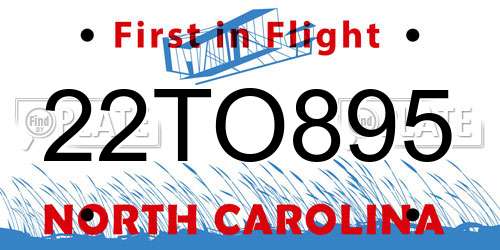 22TO895 North Carolina License Plate