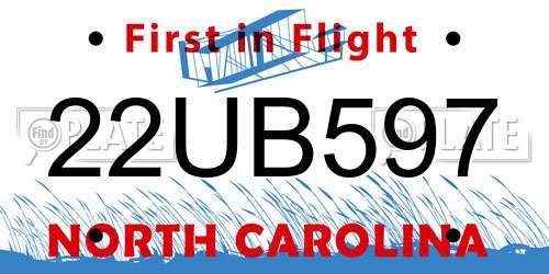 22UB597 North Carolina License Plate