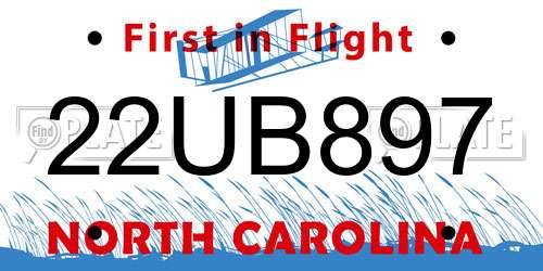 22UB897 North Carolina License Plate
