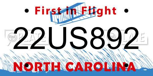 22US892 North Carolina License Plate