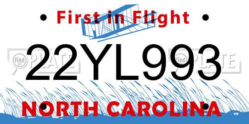 22YL993 North Carolina License Plate