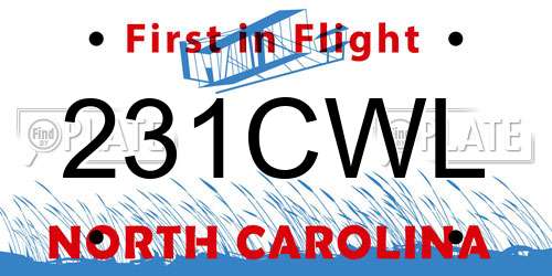 231CWL North Carolina License Plate