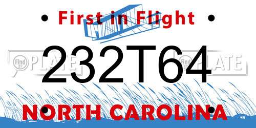 232T64 North Carolina License Plate