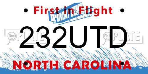 232UTD North Carolina License Plate