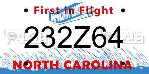 232Z64 North Carolina License Plate
