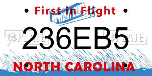 236EB5 North Carolina License Plate