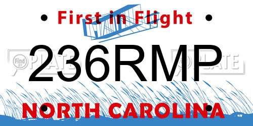 236RMP North Carolina License Plate