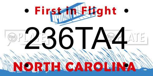 236TA4 North Carolina License Plate