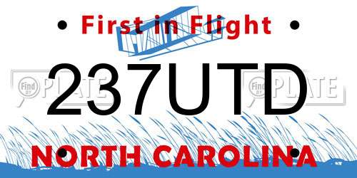 237UTD North Carolina License Plate