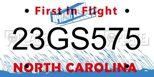 23GS575 North Carolina License Plate