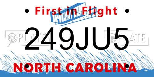 249JU5 North Carolina License Plate