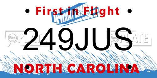 249JUS North Carolina License Plate