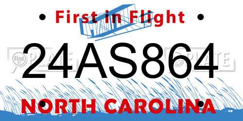 24AS864 North Carolina License Plate