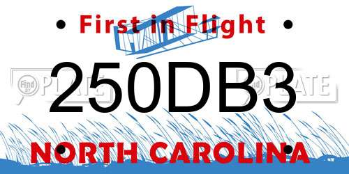 250DB3 North Carolina License Plate