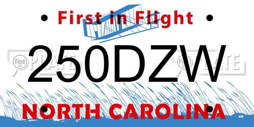 250DZW North Carolina License Plate