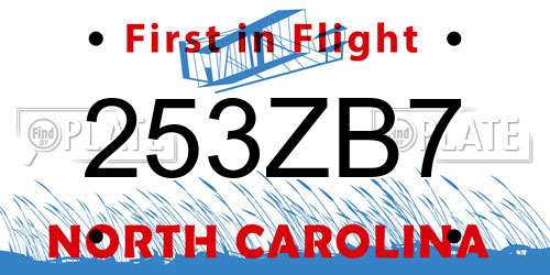 253ZB7 North Carolina License Plate