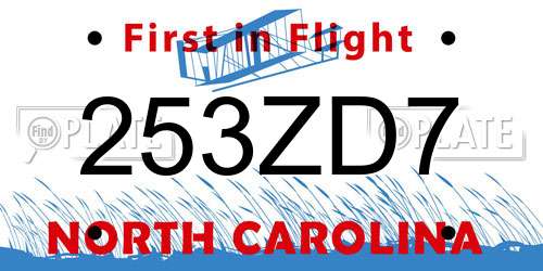 253ZD7 North Carolina License Plate
