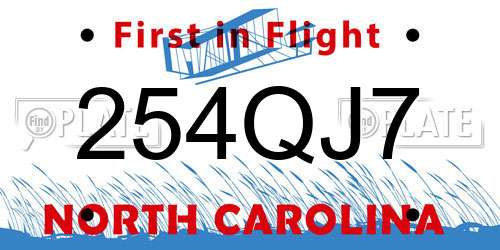 254QJ7 North Carolina License Plate